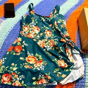 Swimsuit, flowered green
